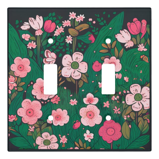 Whimsical Pink Floral Light Switch Cover (Front)