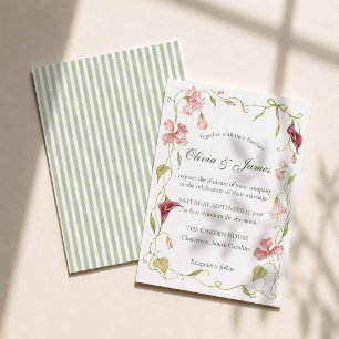 Whimsical Pink Floral Vine Bow Garden Wedding Invitation