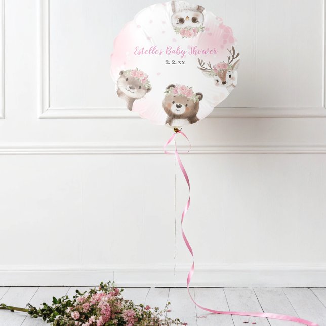Whimsical Pink Floral Woodland Girl Baby Shower  Balloon (Creator Uploaded)
