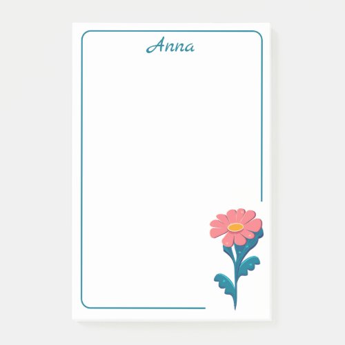 Whimsical Pink Flower Personalized Post_it Notes