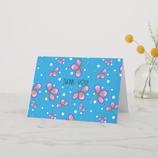 Whimsical Pink Flower Thank you note (Front)