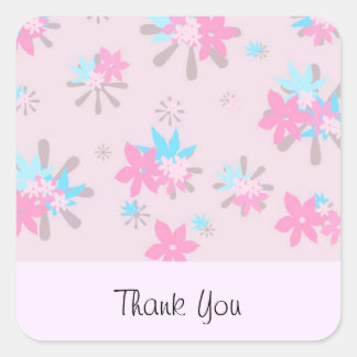 Whimsical Pink Flower Thank You Square Sticker