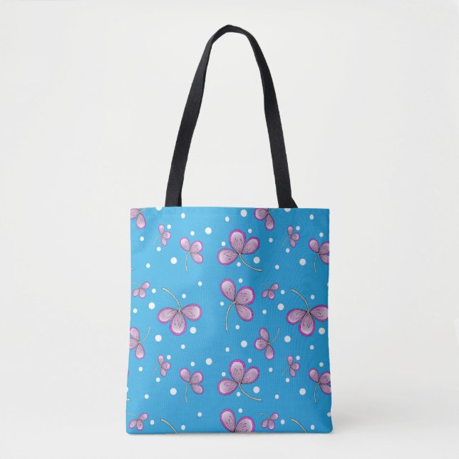 Whimsical Pink Flower Tote Bag (Front)