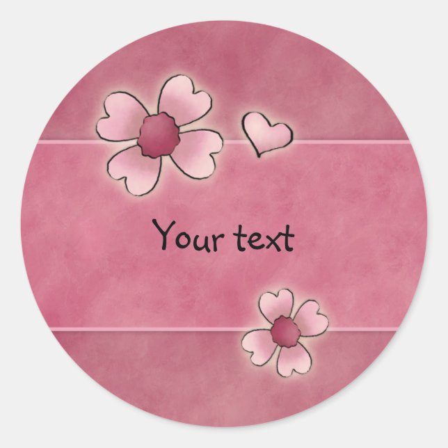 Whimsical pink flowers classic round sticker (Front)