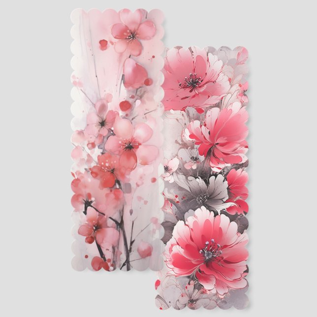 Whimsical Pink Flowers Illustration Two-sided Bookmarks (Front & Back)