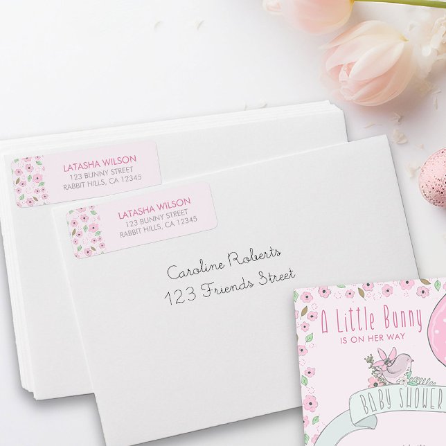 Whimsical Pink Flowers Return Address Label (Whimsical Pink Flower Address Labels from my Little Bunny & Balloon Baby Shower collection)