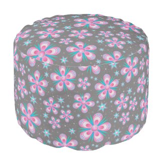 Whimsical Pink Flowers Round Pouf