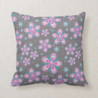 Whimsical Pink Flowers Texture Throw Pillow