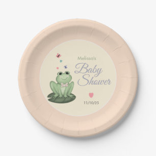 Whimsical Pink Frog Girl Baby Shower Paper Plates