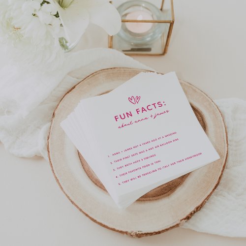 Whimsical Pink Fun Facts Wedding Napkins
