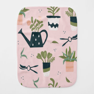 Whimsical Pink Gardening Printed Pattern Baby Burp Cloth