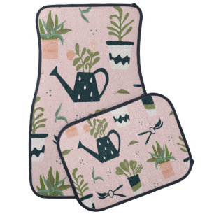 Whimsical Pink Gardening Printed Pattern Car Floor Mat