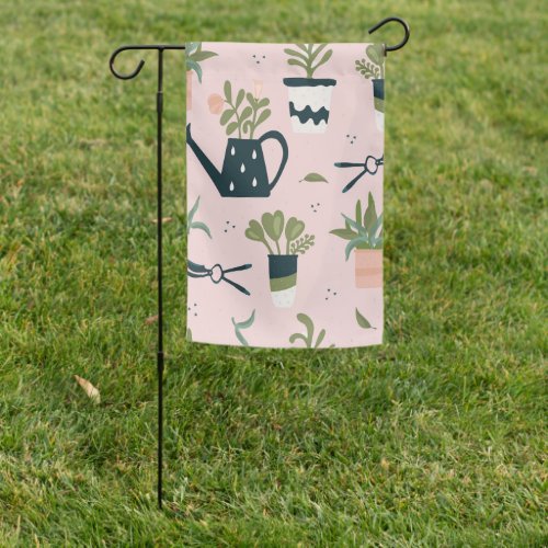 Whimsical Pink Gardening Printed Pattern Garden Flag