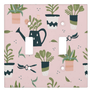 Whimsical Pink Gardening Printed Pattern Light Switch Cover