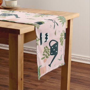 Whimsical Pink Gardening Printed Pattern Long Table Runner
