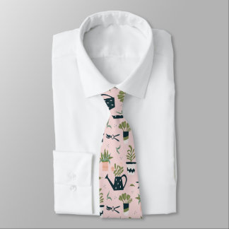 Whimsical Pink Gardening Printed Pattern Neck Tie