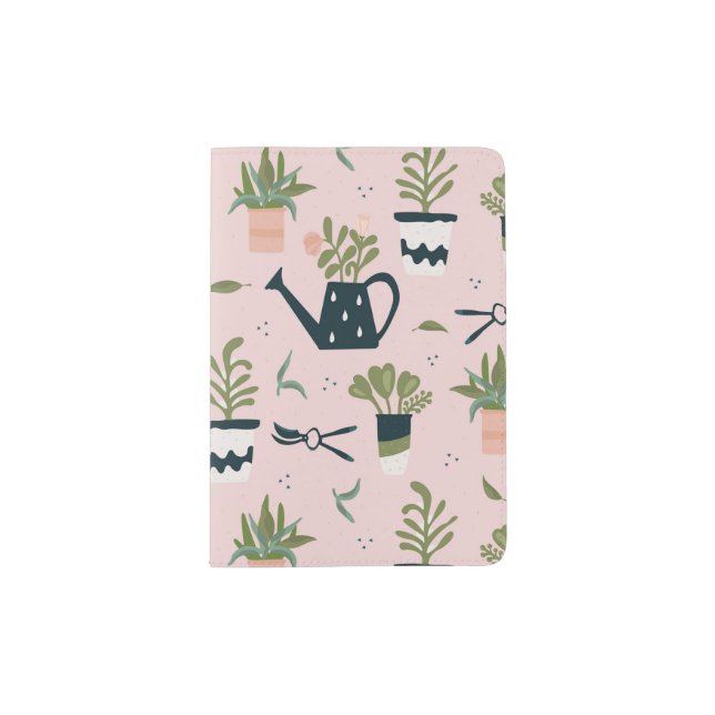 Whimsical Pink Gardening Printed Pattern Passport Holder (Front)