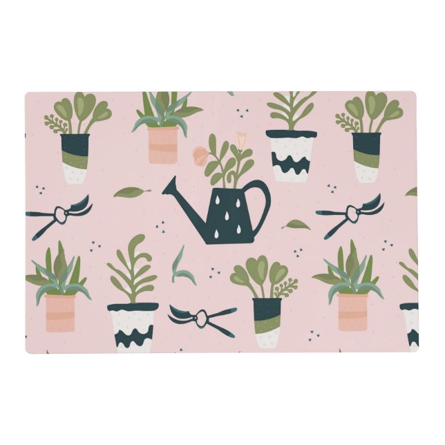 Whimsical Pink Gardening Printed Pattern Placemat (Front)