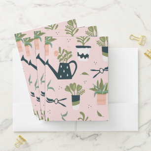 Whimsical Pink Gardening Printed Pattern Pocket Folder
