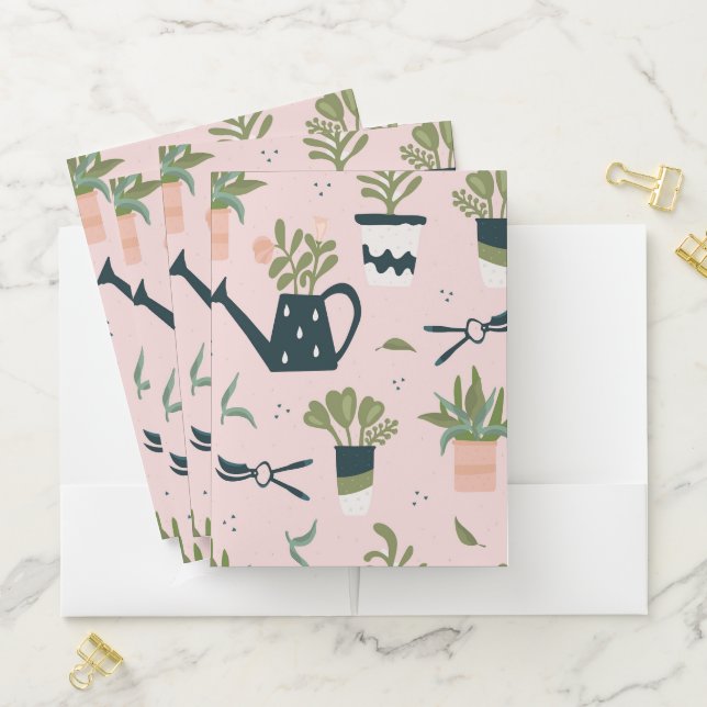 Whimsical Pink Gardening Printed Pattern Pocket Folder (In Situ)