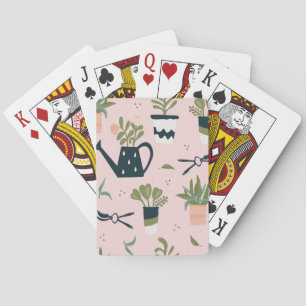 Whimsical Pink Gardening Printed Pattern Poker Cards