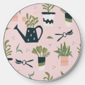 Whimsical Pink Gardening Printed Pattern Wireless Charger (Front)