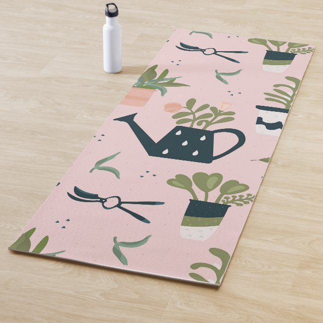 Whimsical Pink Gardening Printed Pattern Yoga Mat (In Situ)