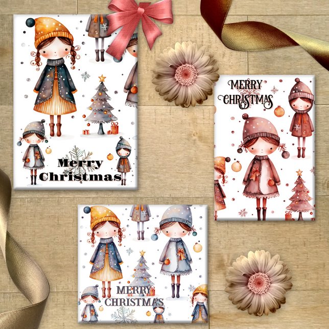 Whimsical Pink Girly Artistic Christmas Wrapping Paper Sheets (Cute pink girly Christmas wrapping paper sheets featuring a whimsical design)