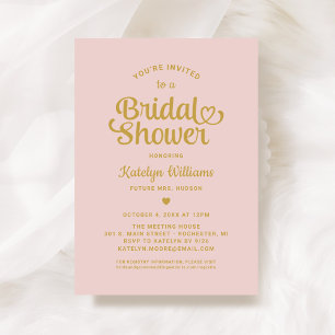 Whimsical Pink Gold Heart Script Bridal Shower Invitation