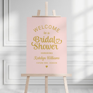 Whimsical Pink Gold Heart Script Shower Welcome Foam Board