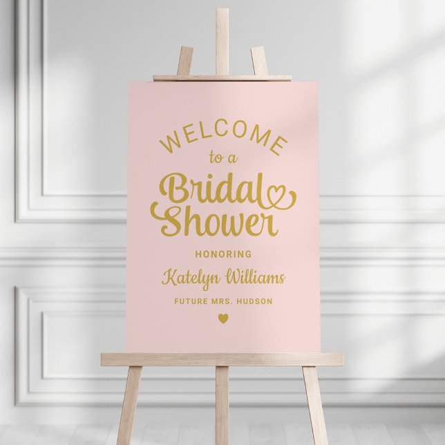 Whimsical Pink Gold Heart Script Shower Welcome Foam Board (Creator Uploaded)
