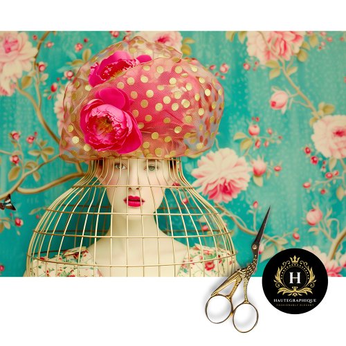 Whimsical Pink Gold Polka Dot Floral Birdcage Hat Tissue Paper