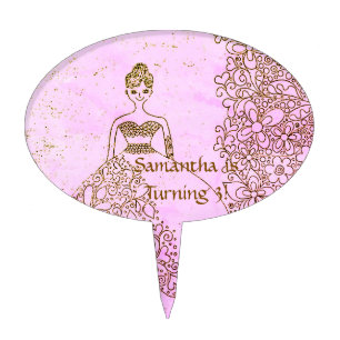 Whimsical Pink & Gold Princess Birthday Cake Pick