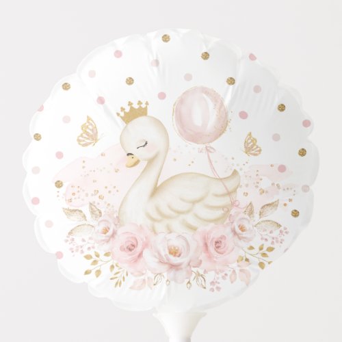 Whimsical Pink Gold Swan Princess Birthday Girl Balloon