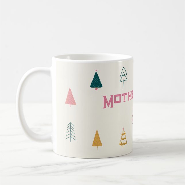Whimsical Pink & Green Christmas Tree Baby Shower Coffee Mug (Left)