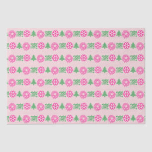 Whimsical Pink & Green Christmas Tree Holly Wreath Tissue Paper