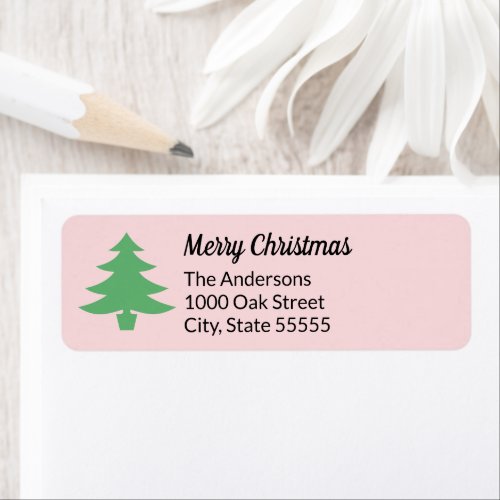 Whimsical Pink Green Christmas Tree Return Address Label