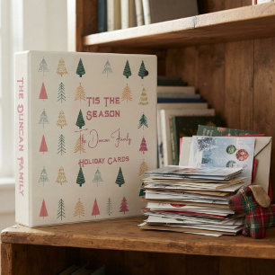 Whimsical Pink Green Christmas Trees Holiday Card Mini Binder