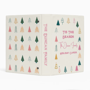 Whimsical Pink Green Christmas Trees Holiday Card Mini Binder