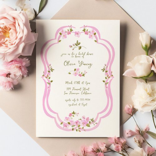Whimsical Pink Green Painted Floral Bridal Shower Invitation