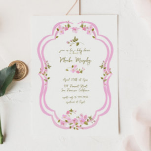 Whimsical Pink Greenery Painted Floral Baby Shower Invitation