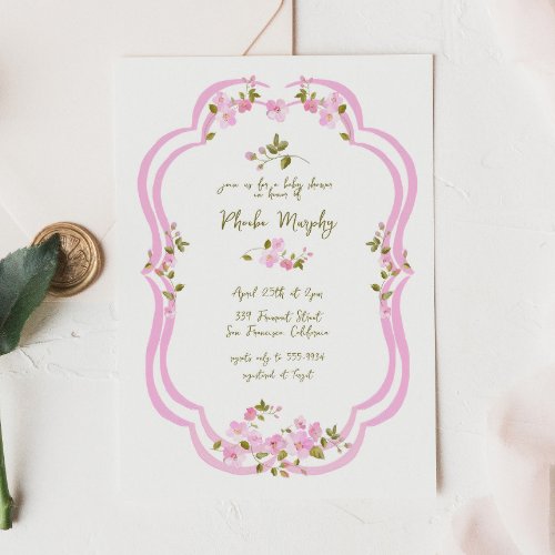 Whimsical Pink Greenery Painted Floral Baby Shower Invitation