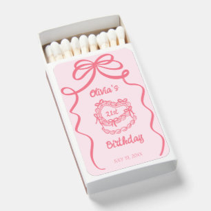 Whimsical Pink Hand Drawn Bow Cake Birthday Matchboxes