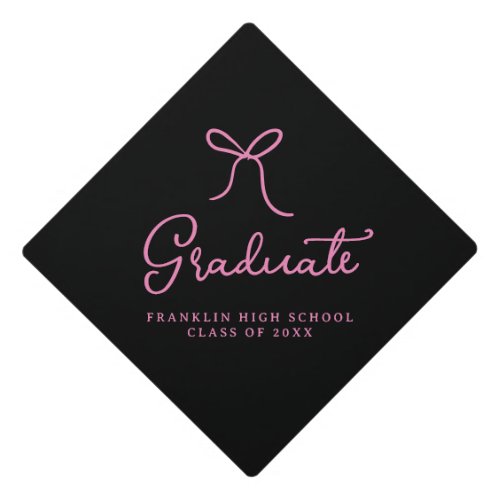 Whimsical Pink Hand Drawn Bow Graduation Cap Topper
