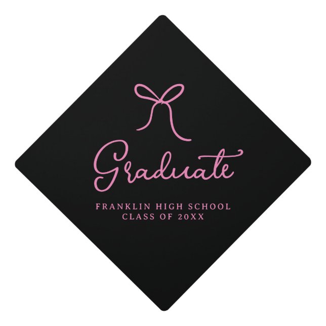 Whimsical Pink Hand Drawn Bow Graduation Cap Topper (Front)