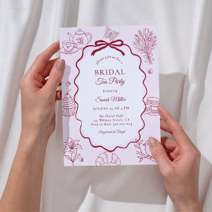 Whimsical Pink Hand Drawn Bridal Shower Tea Party Invitation