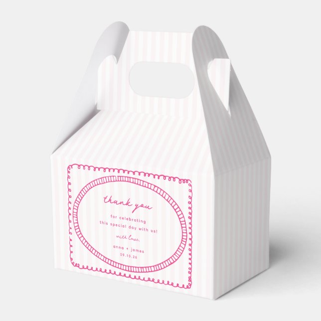 Whimsical Pink Hand Drawn Frame Wedding Favor Boxes (Front Side)