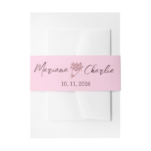 Whimsical Pink Hand Drawn Illustration Wedding  Invitation Belly Band
