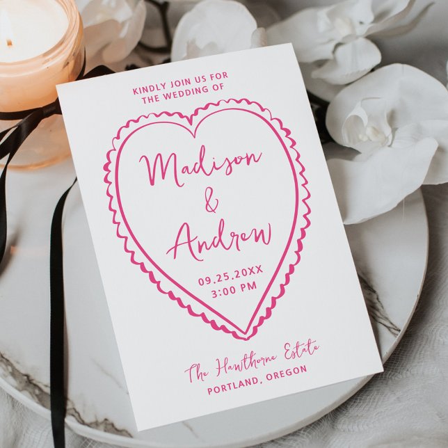 Whimsical Pink Heart Wedding Invitation (Creator Uploaded)
