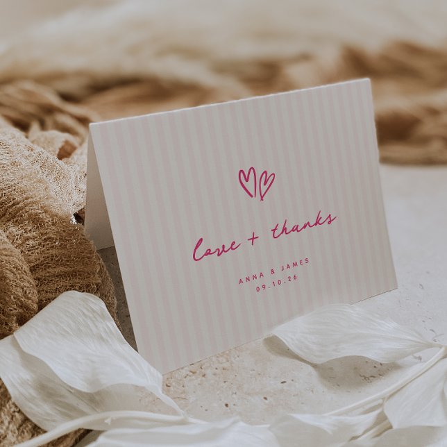 Whimsical Pink Hearts Wedding Photo Thank You Card (Creator Uploaded)